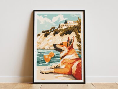German Shepherd Orange Coastal Beach Wall Art