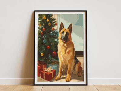 German Shepherd Festive Christmas Tree Portrait Wall Art