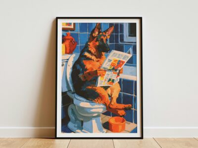 German Shepherd Funny Toilet Newspaper Wall Art