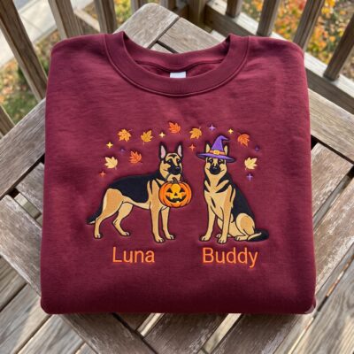 German Shepherd Witch Spooky Embroidered Sweatshirt