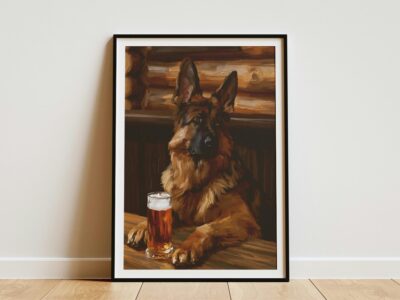 German Shepherd Rustic Beer Bar Portrait Wall Art