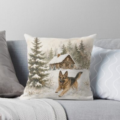 German Shepherd Graphic Illustration Throw Pillow